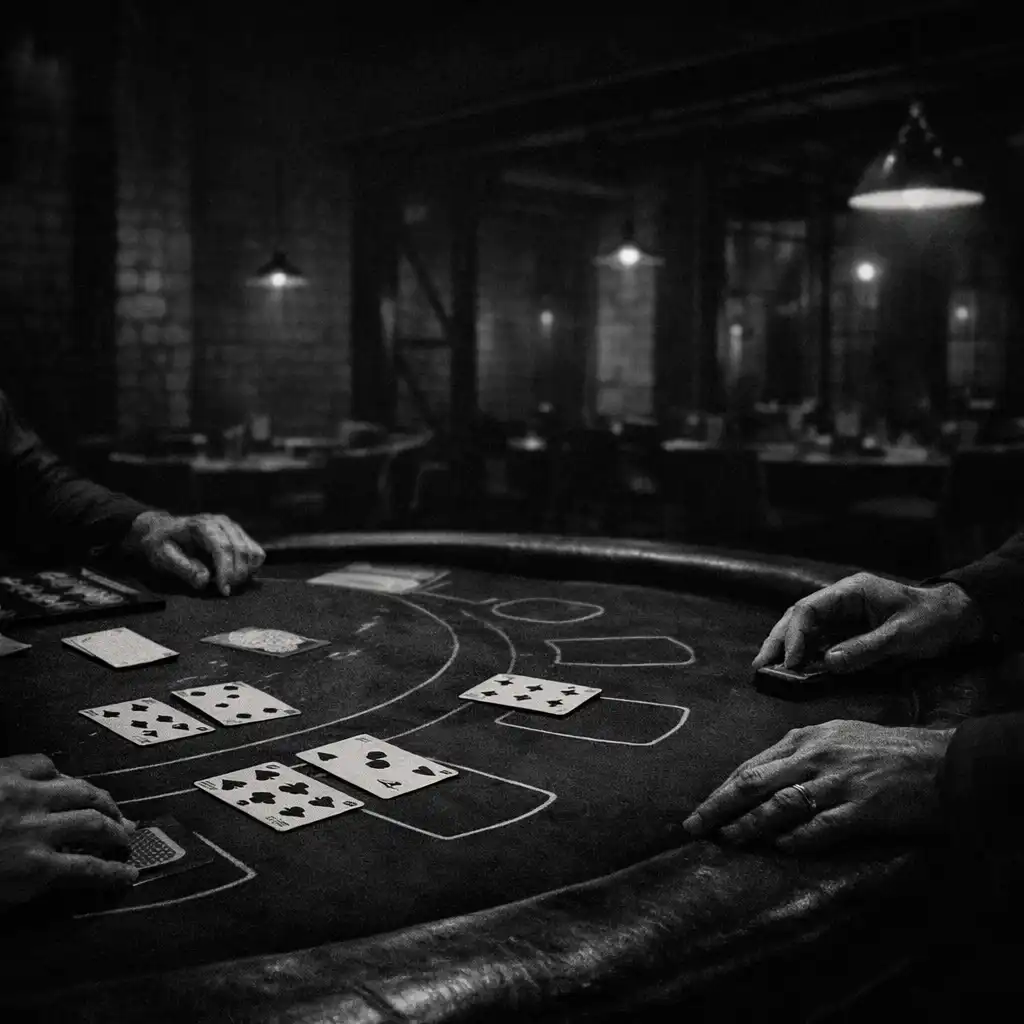 Fizikai blackjack asztal felnőtt résztvevők kézmozdulataival